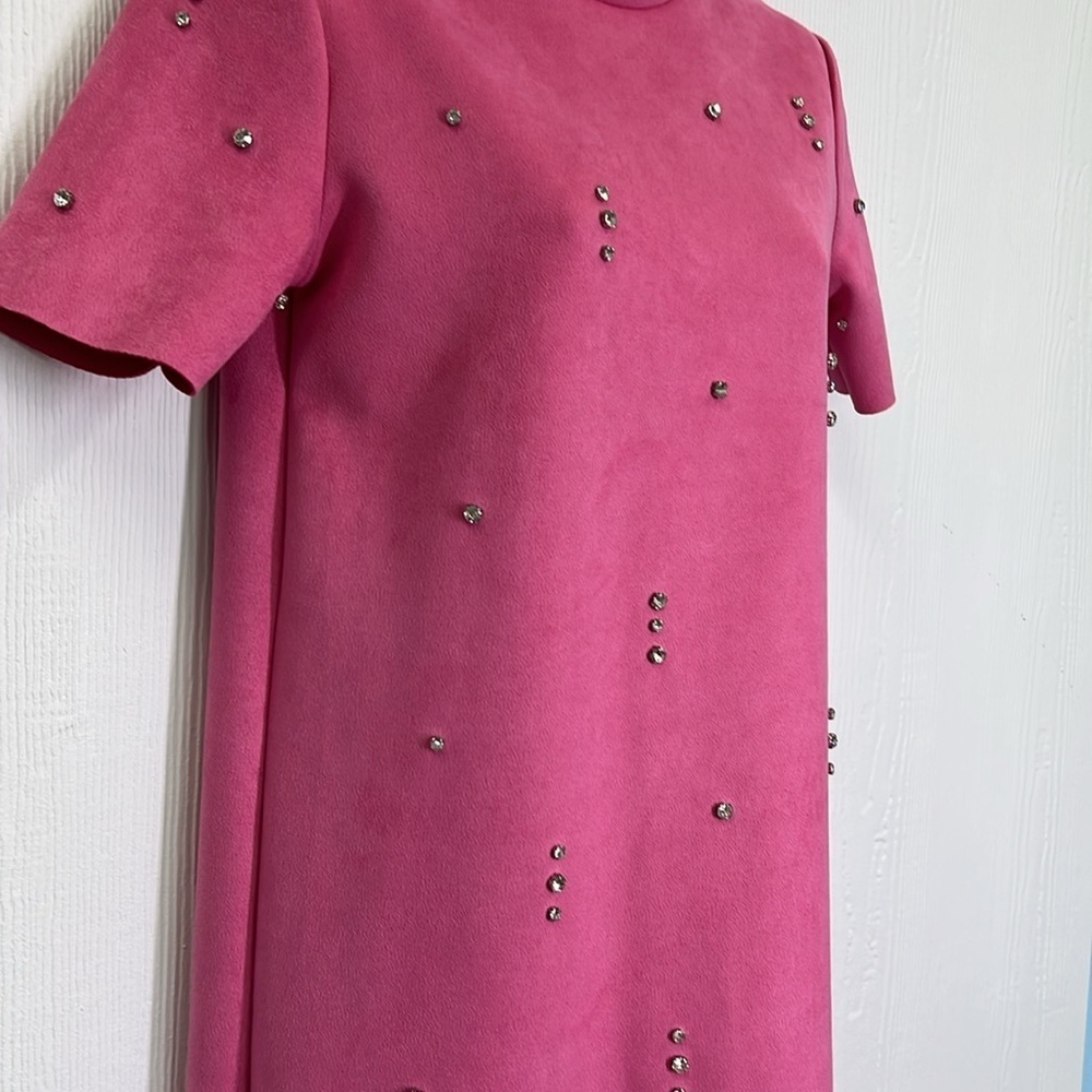 Zara - Pink Faux Suede Jewel Rhinestone Light Short Sleeve Mini Dress Size XS - Picture 6 of 13